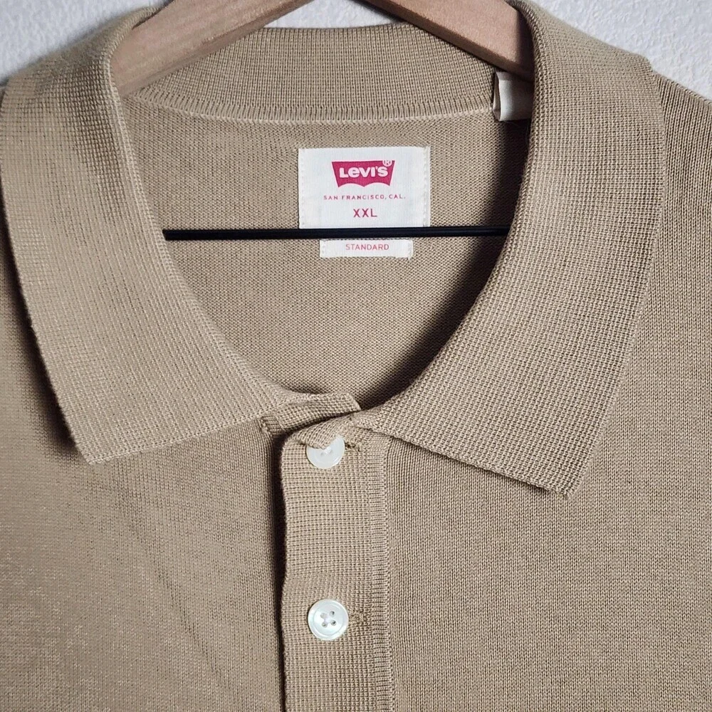 Levi's Polo Shirt Mens 2XL Beige 100% Cotton Standard Fit Short Sleeve Casual